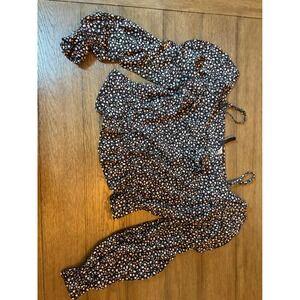 H&M Divided Women Black Ditsy Floral Cold Shoulder Long Sleeve Blouse Size S